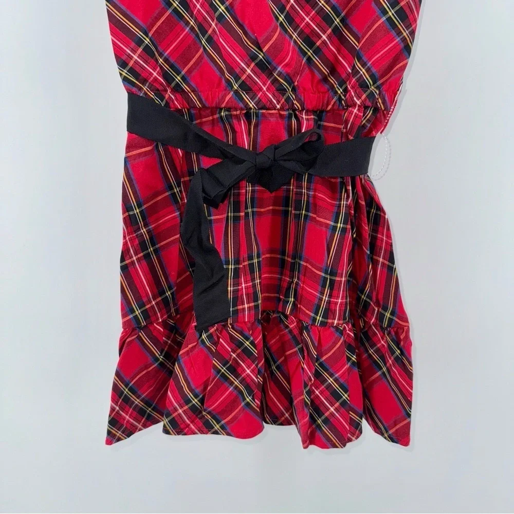 Crewcuts Girls Christmas Plaid Dress with Black Tie Belt